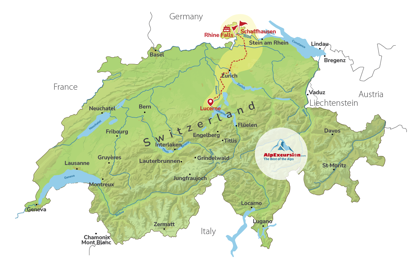 Europe’s Largest Waterfalls – the Rhine Falls from Lucerne