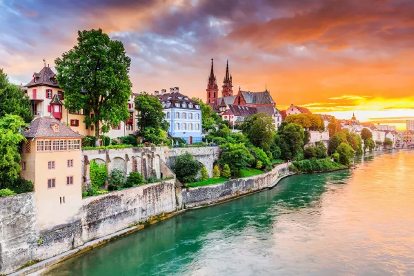 Beautiful sunset In Basel Switzerland