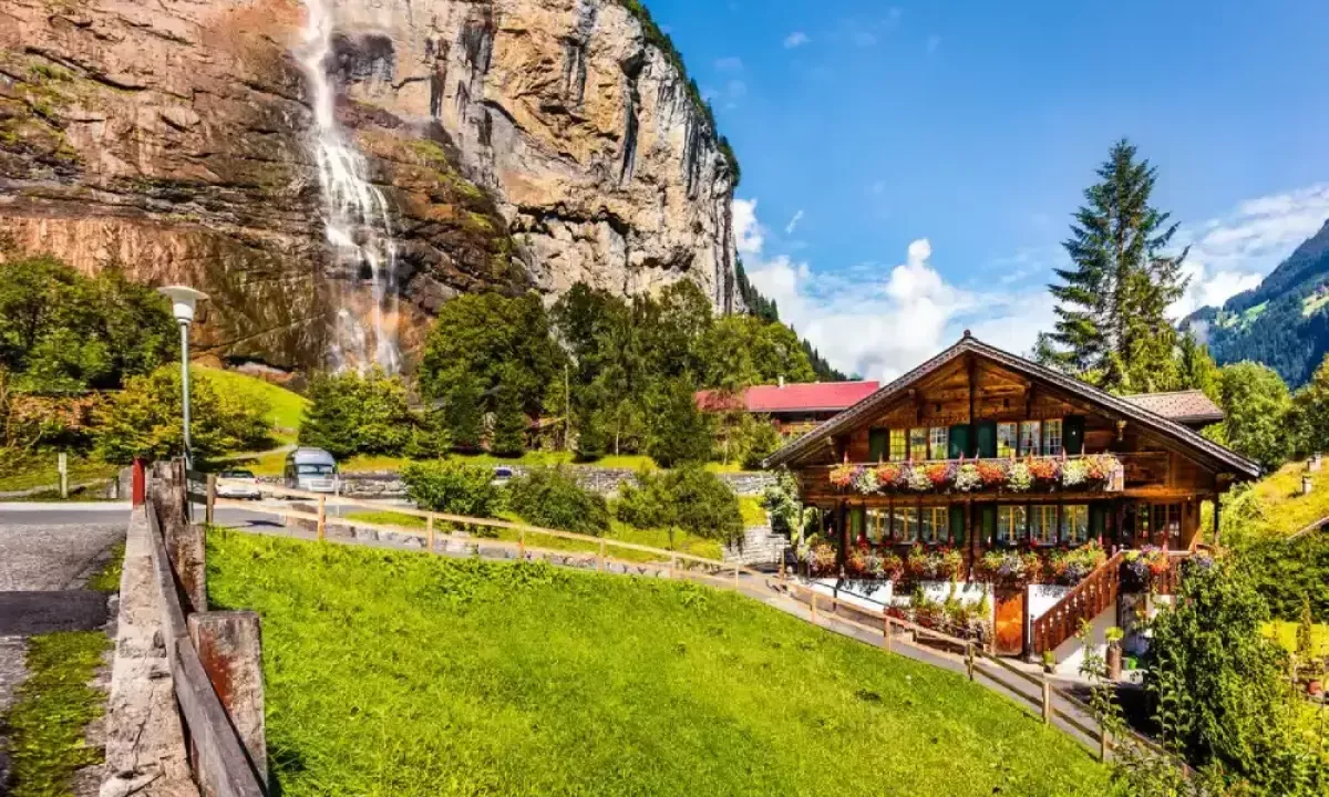 Staubbach Falls in Lauterbrunnen Switzerland