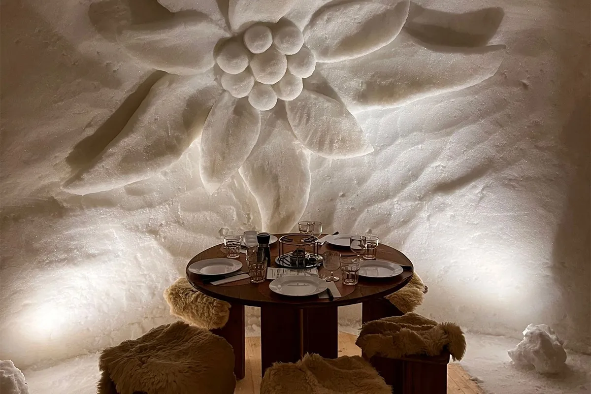 fondue dinner in an igloo
