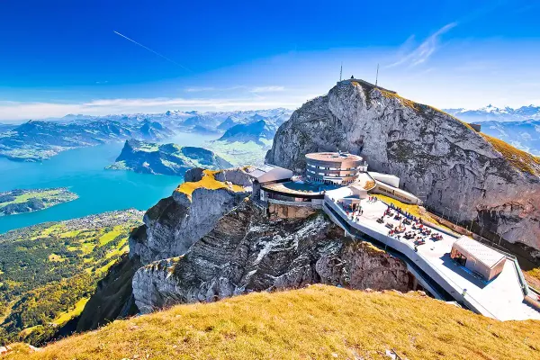Pilatus Kulm mountain peak and Lucerne Lake view