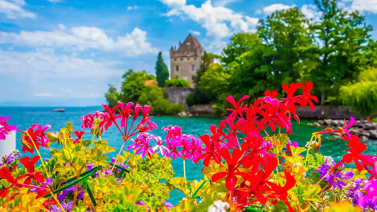 Historic Yvoire Castle by the lake in France